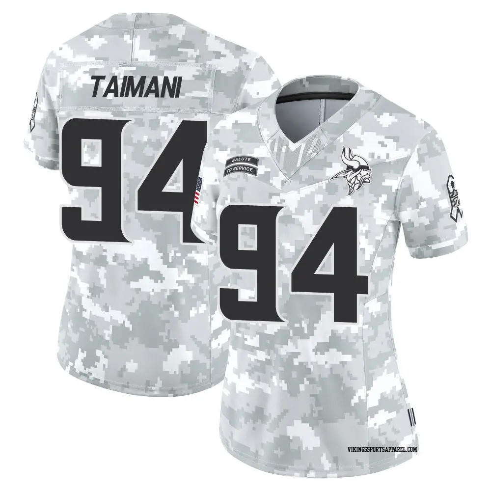 Limited Arctic Camo Women's Taki Taimani Minnesota Vikings 2024 Salute to Service Jersey