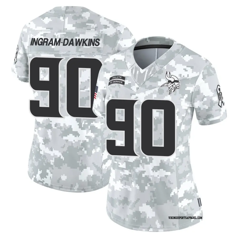 Limited Arctic Camo Women's Tyrion Ingram-Dawkins Minnesota Vikings 2024 Salute to Service Jersey