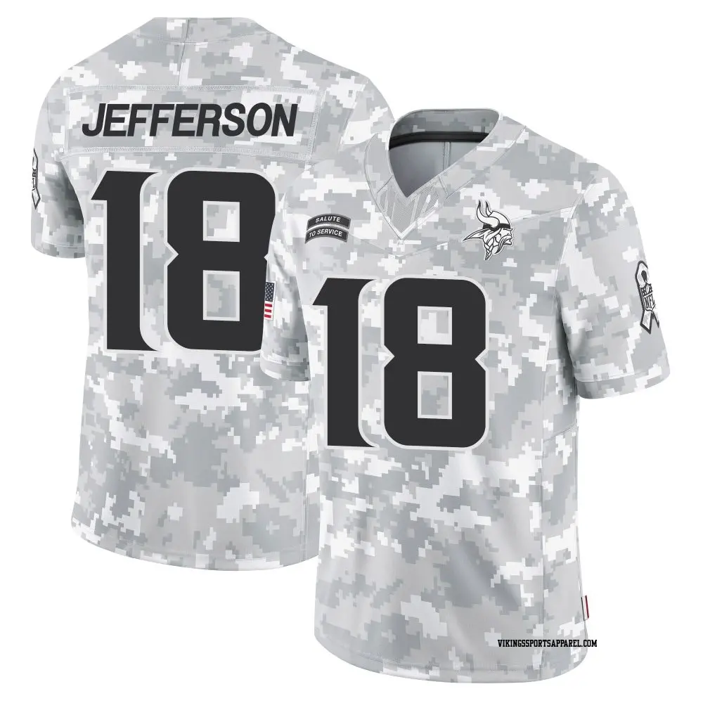 Limited Arctic Camo Youth Justin Jefferson Minnesota Vikings 2024 Salute to Service Jersey